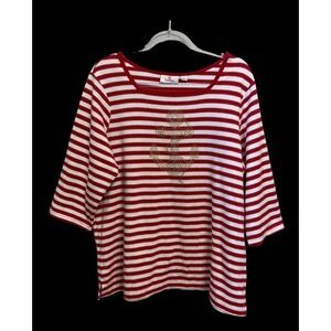 Quacker Factory Striped Embellished Knit Top Size‎ 1X Coastal Anchor Cruise Wear